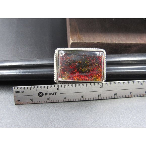 Size 4.5 Sterling Silver Large Handmade Glass Resin Band Ring Vintage Statement - Picture 8 of 9